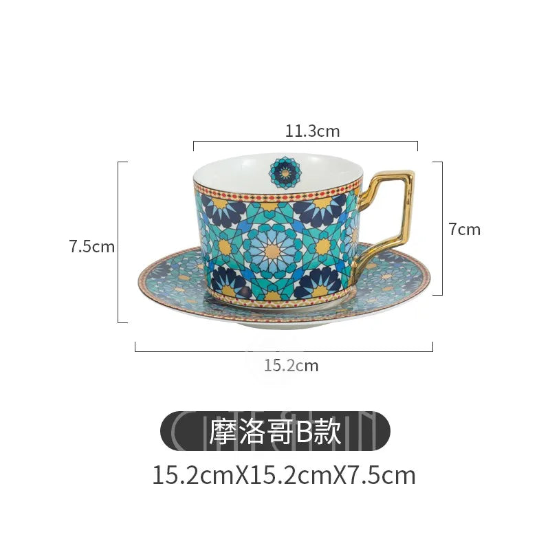 Luxury Coffee Cup and Saucer Set for Cappuccino, Latte, Espresso, Moroccan Style, Ceramic Tea Cup, Kitchen Tool, House Warming.