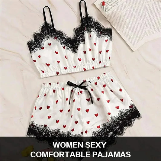 2PCS Pyjama Anzug Frauen Mode V-ausschnitt Stretch Satin Spitze Sexy Dessous Bowknot Pyjamas Schlaf Shorts Set Nachtwäsche Sling Set neue