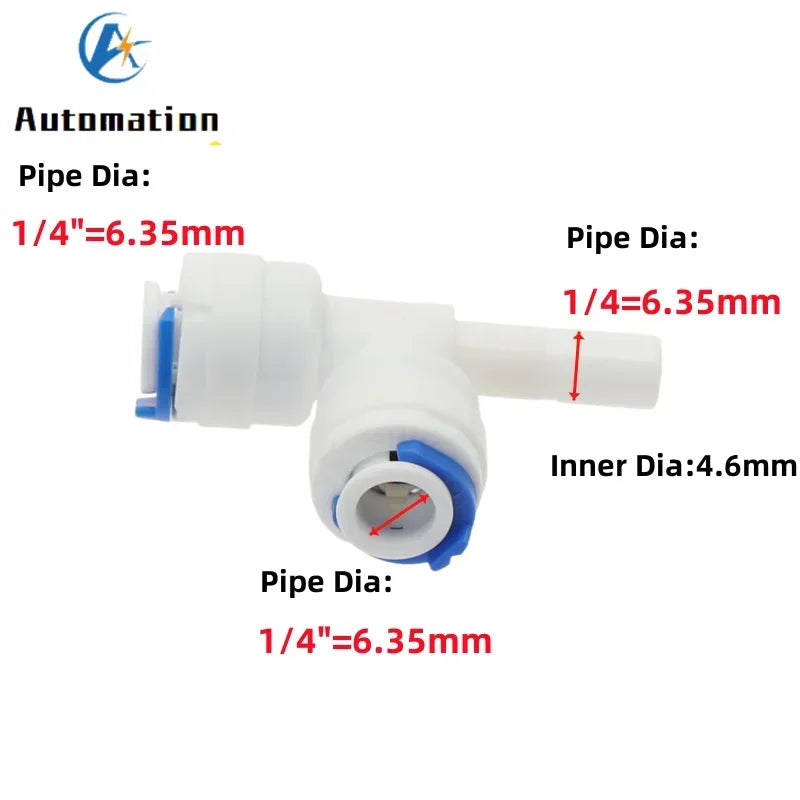 5Pcs RO Water Plastic Pipe Fitting Tee T-type 1/4" 3/8" Hose OD To 1/4" 3/8" Hardplug Reverse Osmosis System Quick Connector