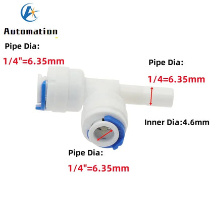 5Pcs RO Water Plastic Pipe Fitting Tee T-type 1/4" 3/8" Hose OD To 1/4" 3/8" Hardplug Reverse Osmosis System Quick Connector