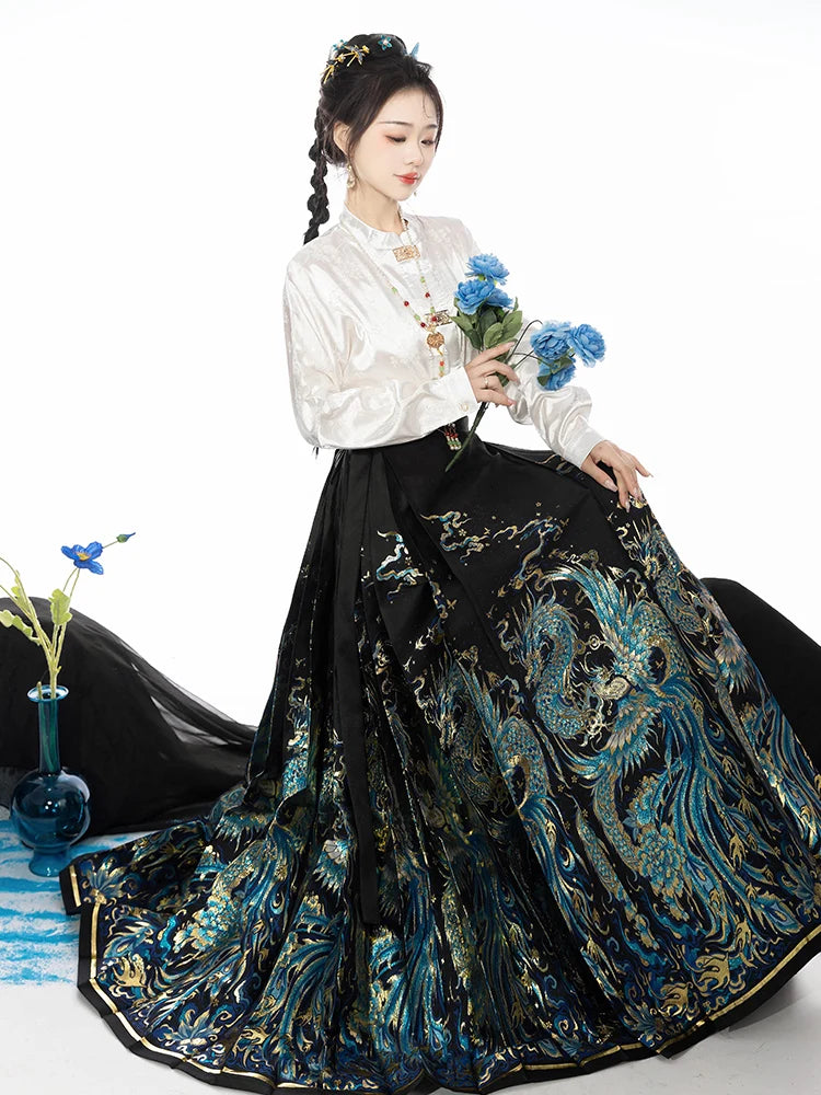 Original Dragon Phoenix Woven Gold Skirt Ma Mian Skirt Han Fu Makeup Hua Ming Ma Mian Skirt Women's Spring 2024 Chinese HANFU.