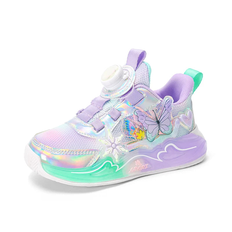 Cute Girls Sneaker Children Shoes Pink Purple Butterfly Printed Kids School Running School Sneaker Sports Tennis Shoes for girl.