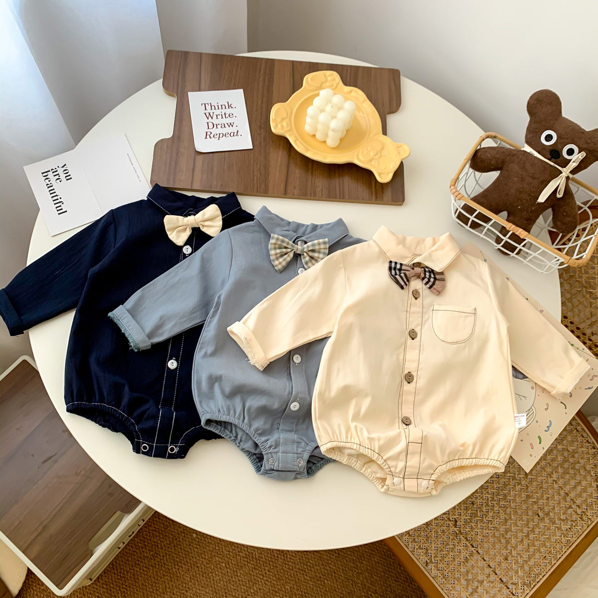 Neugeborenen Baby Prinz Sommer volle Hülse Fliege Gentleman Stil Outfits Infant Kinder Overalls Baumwolle Kleidung Mode Bodys.