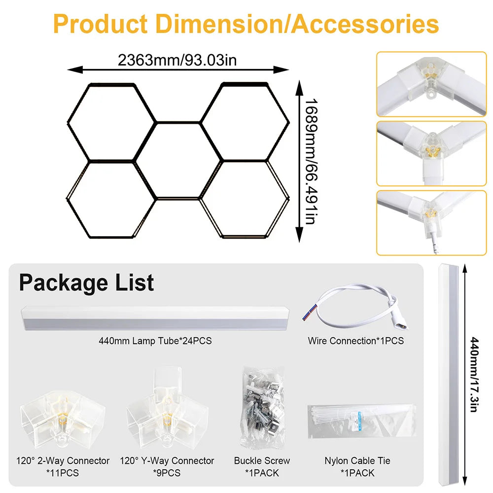 High brightness honeycomb hexagonal garage LED light 6500K suitable for garages, 4S workshops, car beauty shops, gyms.