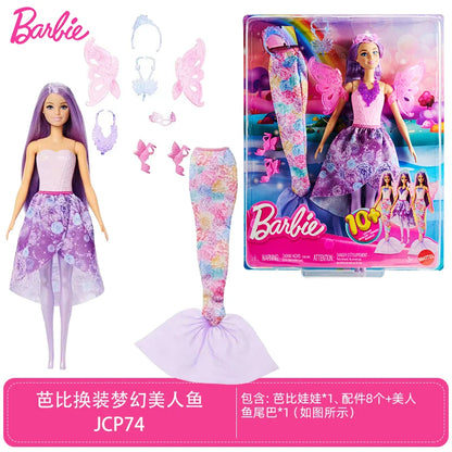 Original Barbie Mermaid Doll Toy Pink Fantasy Ocean Princess Hair Accessories Shell Toys for Girl Movable Joints Fish Tail Doll.
