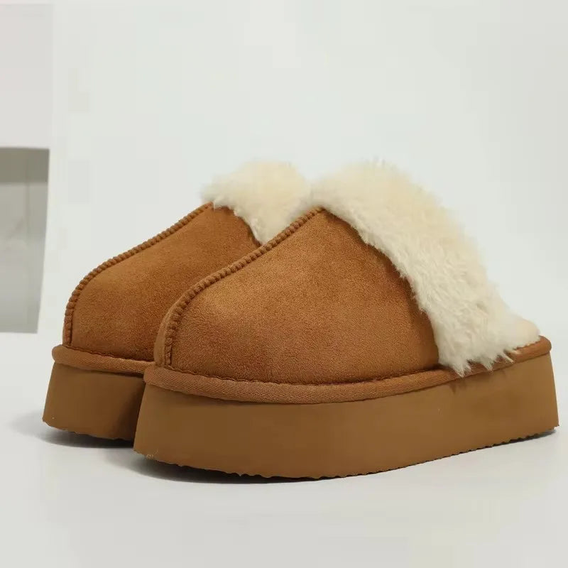 Crestar Women's Platform Fuzzy Slippers New Lady Winter House Slipper Thick Soles Warm Fuzzy Shoes Indoor Outdoor Cotton Shoes.