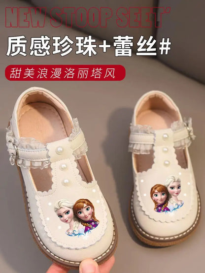 Disney Children's Girls' Leather Casual Shoes Spring Frozen Princess Girls' Soft Sole Non-slip Shoes Baby Shoes Lolita Girls.
