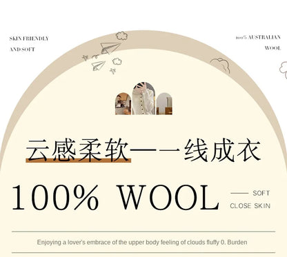 2025 100% Merino Wool Sweater Elegant Cashmere Pullover Women Pile Collar Long Sleeve Knitwear Basic Clothing  Jumper Tops.