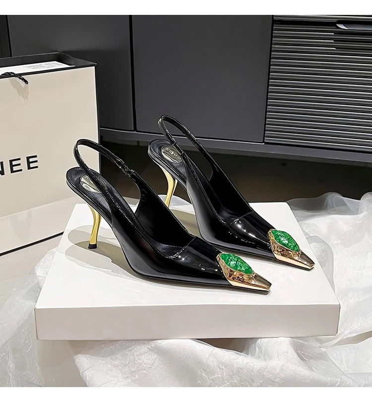 Iron Head Fashion Heterosexual Red High Heels Fox Head Jewel Decoration New Plus Size Banquet Shoes Women's High Heel Sandals.