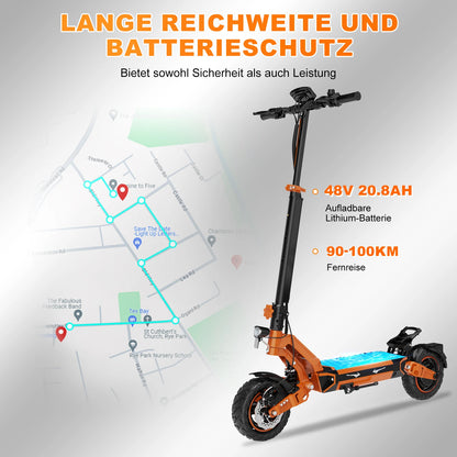 RCB Electric Scooter Adult, D7 ABE,100km Range, 20km/h, 148kg Load - 10" Vacuum Tire, Dual Disc Brake, Waterproof  3-Speed Modes.