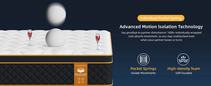 SKSBTF Memory-Schaum-Matratze, 25 cm dick, Taschenfederkernmatratze, Hybrid, atmungsaktiv, Anti-Milben, geräuschlos, Erwachsene, Schlafzonenunterstützung