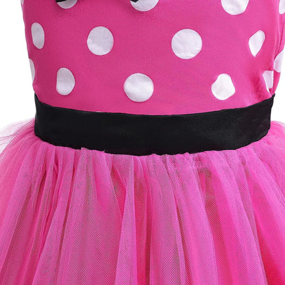 Disney Minnie Maus Polka Dot Kleid Mädchen Rosa Rot Sommer Kleidung Kinder Geburtstag Karneval Weihnachten Party Bogen Mesh Kleid Kostüme.