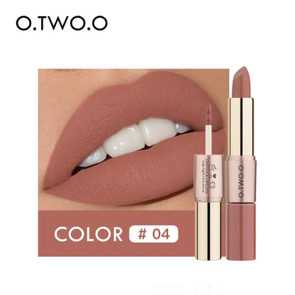 O.TWO.O 2 IN 1 Matte Lipstick&Liquid Lipstick 12 Colors Makeup Lip Glaze Waterproof Batom Lip Cosmetics Silky Texture