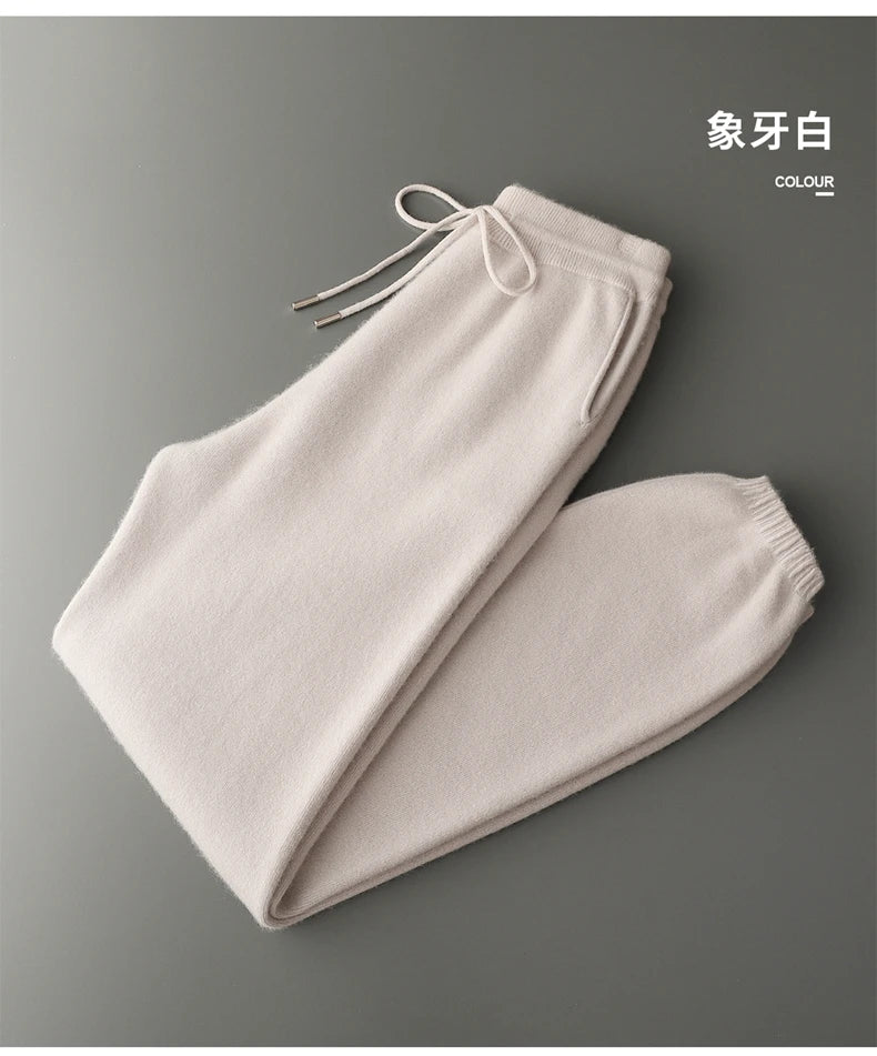 Autumn Winter New Thickened 100% Pure Cashmere Pants for Men High Waist Knitted Jogger Pants Solid Color Versatile Harem Pants.