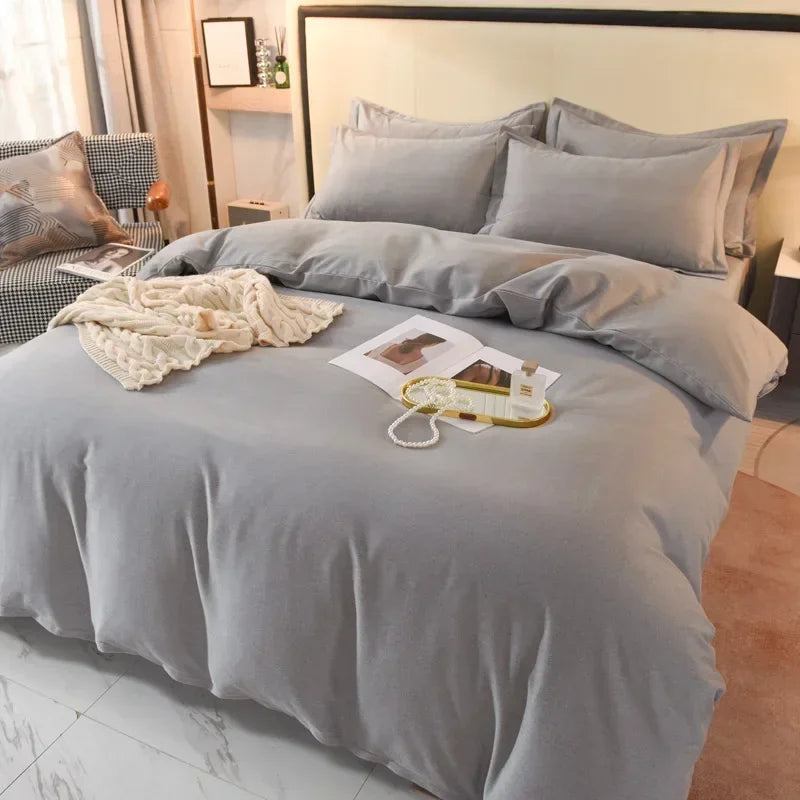 2024 new light luxury solid color thickened cotton abraded four-piece set, pure cotton warm, available in autumn and winter