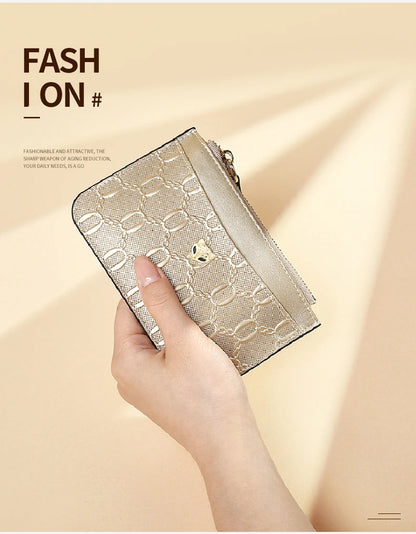 FOXER Split Leather Women's Card Holder Wallet Fashion Anti-theft Thin Wallet Mini Clutch Bag Ladies Short Coin Wallet Purse.