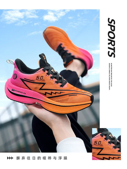 Men Sport Shoes Professional Cushioned Carbon Plate Running Shoes Breathable Lace-up Casual Sneakers Marathon Athletic Footwear