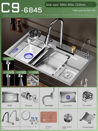 304 Stainless Steel Sink Waterfall Large Single Slot Kitchen Sink Vegetable Sink Stainless Steel Sink Household Sink