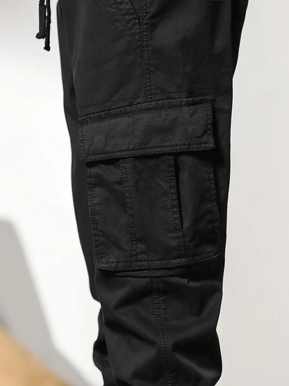 2024 New Winter Cargo Pants Men Multi-Pockets Drawstring Fleece Liner Thick Warm Overalls Joggers Casual Cotton Thermal Trousers