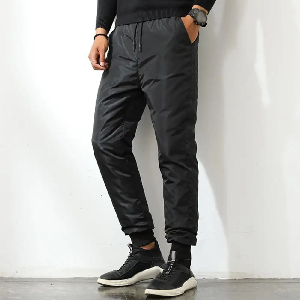 Winter Men Padded Down Pants Thick Elastic Waist Windproof Warm Plus Size Waterproof Mid-aged Men Father Outdoor Pants.