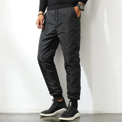 Winter Men Padded Down Pants Thick Elastic Waist Windproof Warm Plus Size Waterproof Mid-aged Men Father Outdoor Pants.