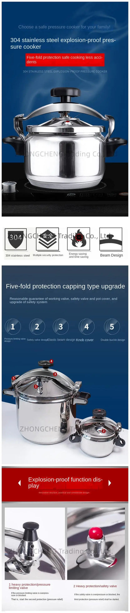 304 Stainless Steel Pressure Cooker Small Household Mini Explosion-proof Pressure Cooker Gas Induction Cooker Universal.