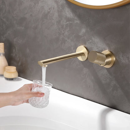 Luxury brushed gold brass wall mounted adjustable water volume bathroom faucet Embedded design for hot and cold water basin Tap