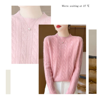 Frauen 100% Merino Wolle Verdickung Pullover Oansatz Gestrickte Twisted Pullover Herbst Winter Kaschmir Langarm Kleidung Basis Tops