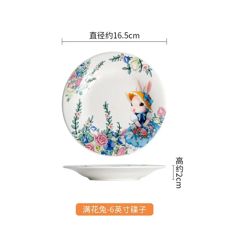 Creative Pumpkin Rabbit Pattern Tableware Garden Style Ceramic Plate Home Cute Dinner Plate Salad Bowl Kitchen Accessories