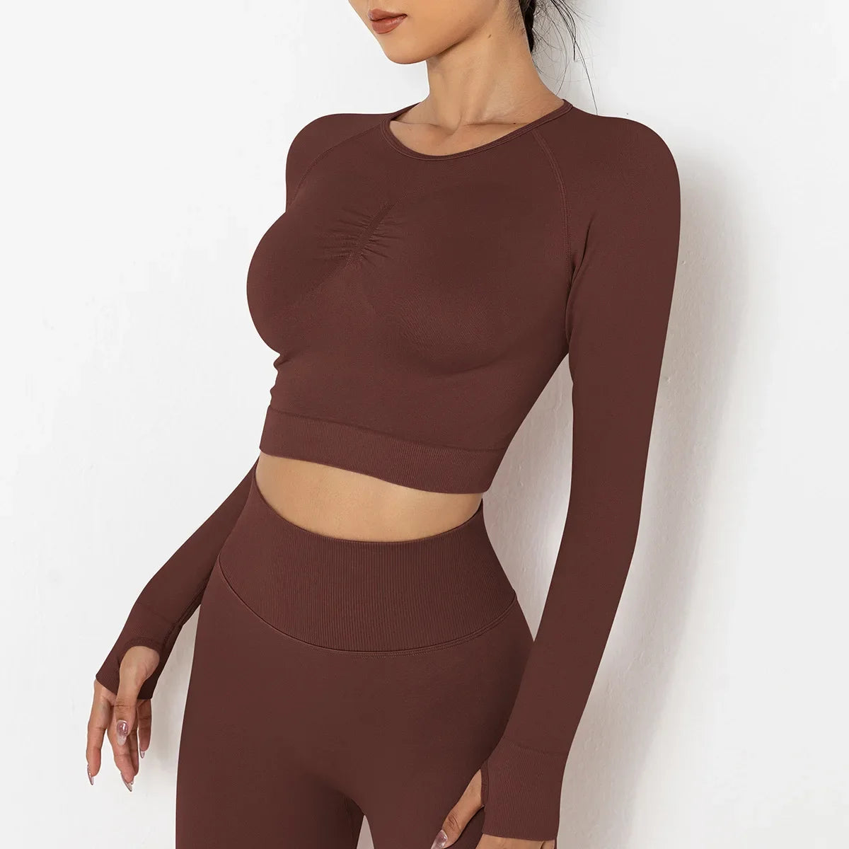 New Seamless Solid Color Peach Tight-fitting T-shirt Fitness Sport Yoga Wear Moisture Absorbing Shaping Long Sleeve Women's.