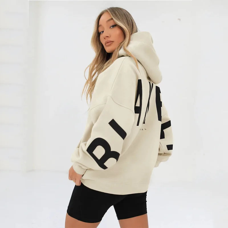 American Retro Letter Print Oversized Sweatshirt Women Harajuku Y2K Trendy Streetwear Top Chic Colorful Versatile Casual Hoodie.