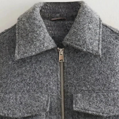 MUJER Kurze Tweed-Jacken für Damen, Herbst-Winter-Kurzmanteljacke, Damen-Reißverschluss-Crop-Jacke für die Halbsaison, Damen, neu in Oberbekleidung