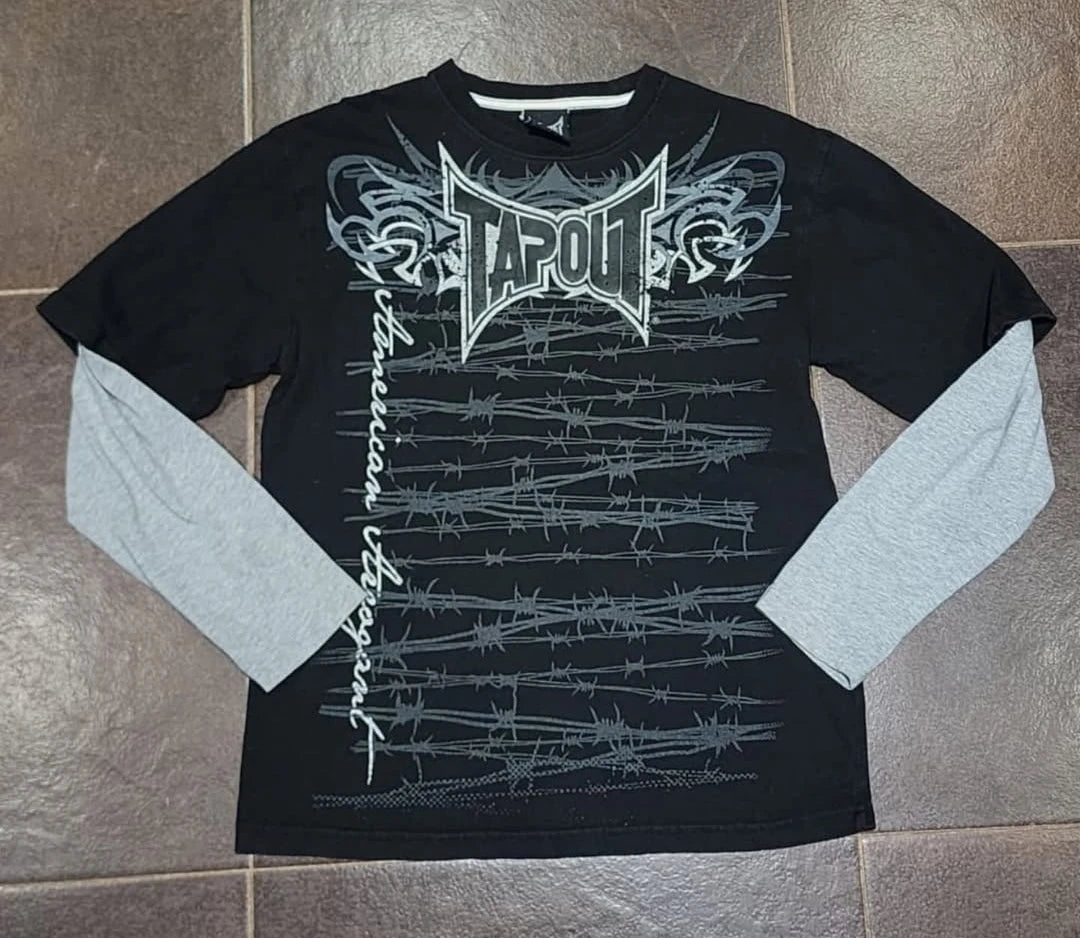 Y2K Oversized Long Sleeve Tapout T-Shirt Hip Hop Gothic Streetwear Unisex Couple Tee Summer Casual Fashion Round Neck Loose Fit.