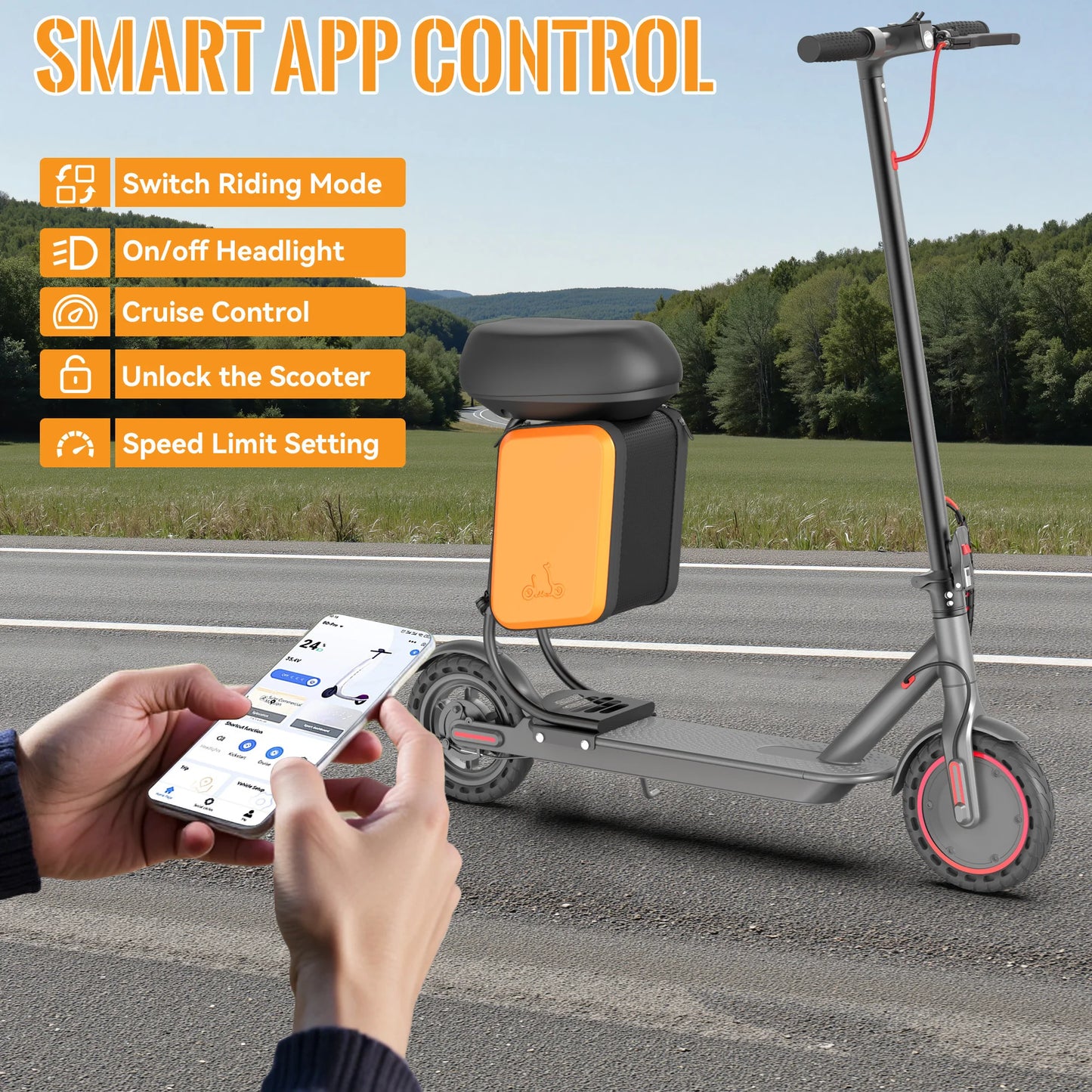 Dual Brake Electric Scooter with Seat Storage Bag 350W Powerful Motor Fast Speed 31KM/H on APP 36V 8.5 Inch Tire Adults Escooter