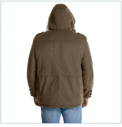 Men's Jacket WINTER USA SIZE Large SIZE Lamb Fleece JACKETS Hooded Cotton Thickened Multi Pocket Casual Mid length Coat