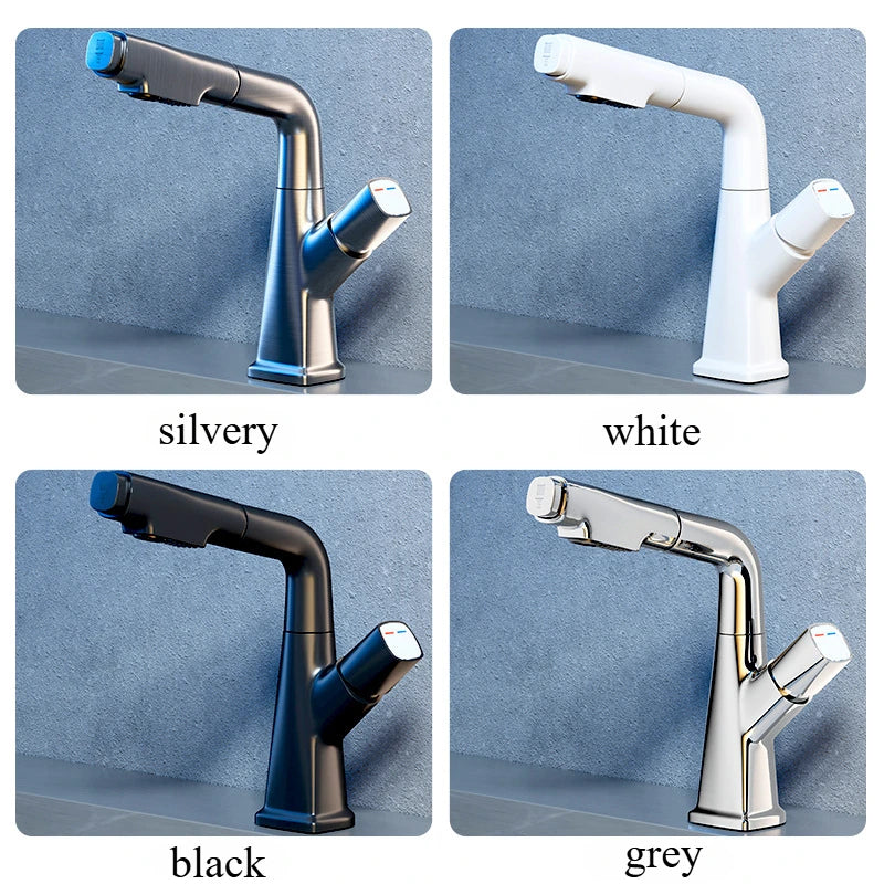 Hot and cold faucet bathroom sink vanity with pull-out function that can be raised and lowered 360º rotating mixing spray faucet