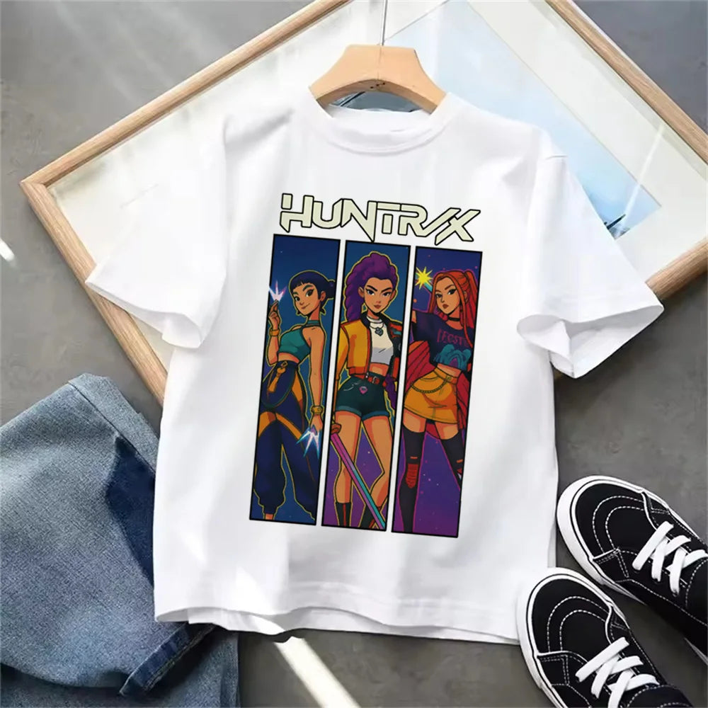 Summer 2025 New KPop Demon Hunters Kids Girls Boys T-shirt Children's Clothing T Shirt Casual O-Neck Short Sleeve Tops.