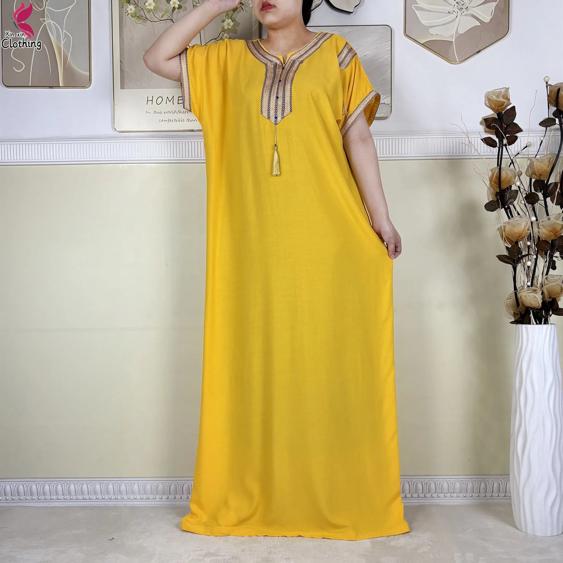 2025 Muslim Caftan Short Sleeve Dress Solid Cotton Summer Abaya African Traditional Dresses Islam for Women Casual Clothing.