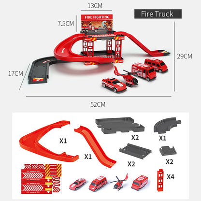 Parking Track Car Children Toys Police Cars Fire Engines Engineering Vehicle Ramp Road Construction Inertial Sliding Track Games.