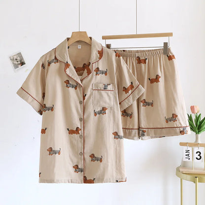 Neue 100% Baumwolle Kurzarm Shorts Damen Pyjama Set niedlichen Cartoon Pyjamas japanische einfache kurze Pyjamas Frauen Nachtwäsche