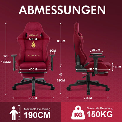 Ergonomischer roter Gaming-Stuhl für Erwachsene, Innen-PC, Computerstuhl, Rennbürostuhl, höhenverstellbarer Drehstuhl aus Wildleder