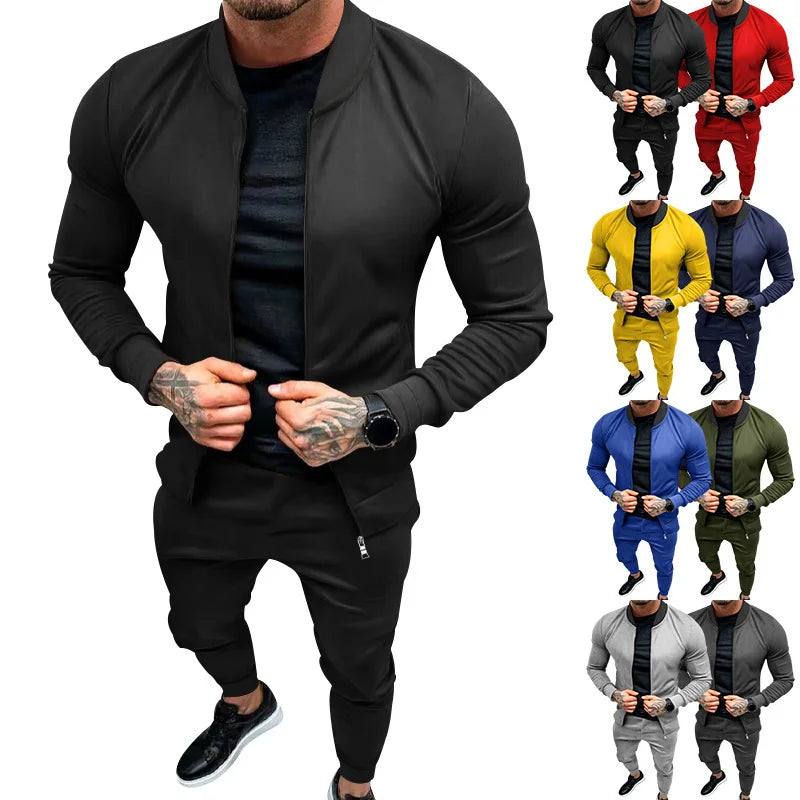 Amazon 2024 European and American men's clothing fitness sports trend outdoor leisure men's zipper suit.