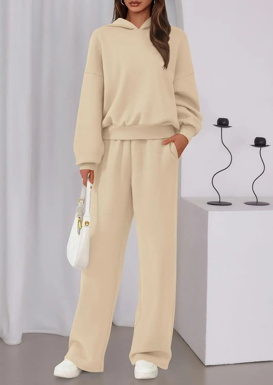 Sport Stil Lose Anzug Herbst Winter Vielseitige frauen Lange-ärmeln Pullover Sweatshirt Sport Breite bein Hosen Zwei-stück Set