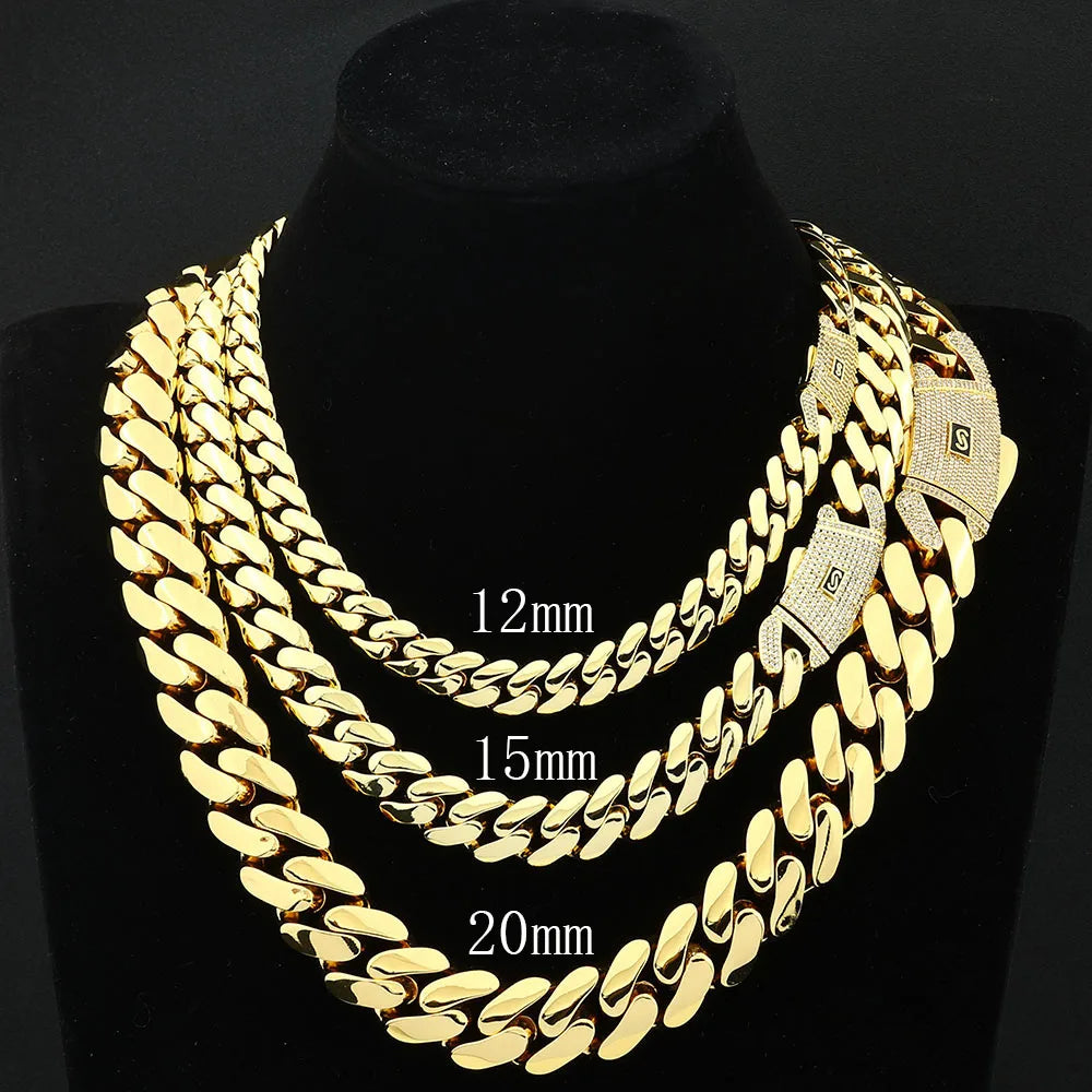 6/8/10/12/15/20mm Monaco Cuban Chain Necklace Hip Hop 14k Gold Plating Cuban Chain Bracelet Hip Hop Jewelry.