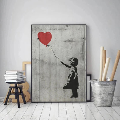 Banksy Graffiti Artwork Canvas Painting Prints Wall Art Pictures Girl with Red Balloon Black White Posters Nordic Home Decor.