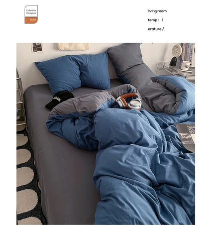 2025 new class A can sleep naked washed cotton solid color sheets student dormitory simple double-spell four-piece bedding.