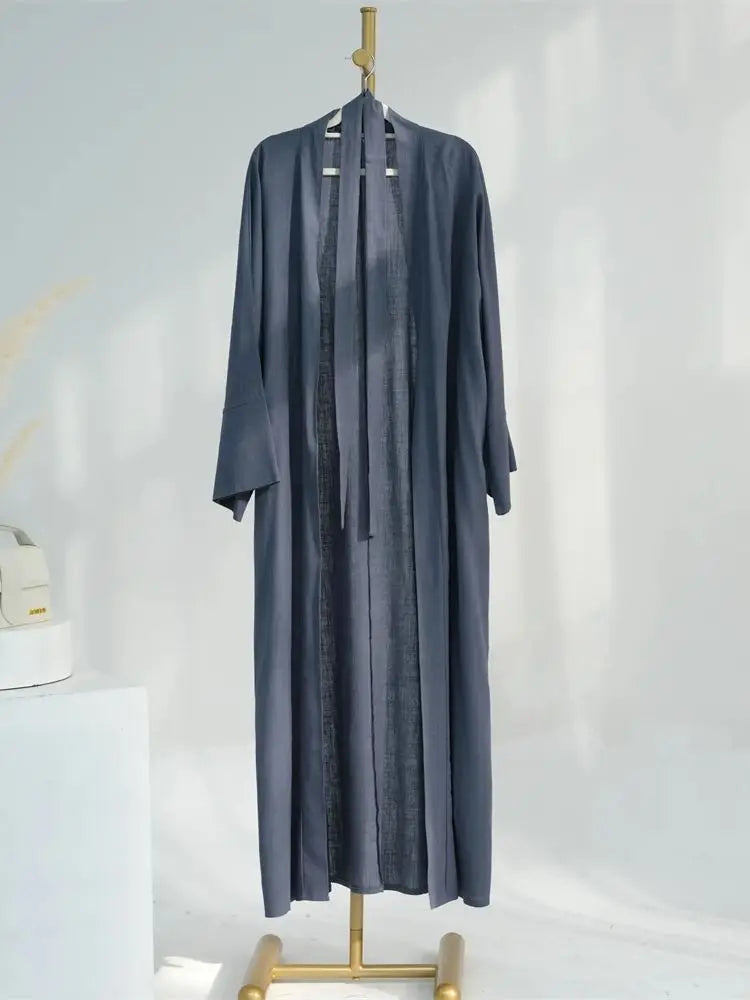 Eid Summer Cotton Linen Kimono Coat Dubai Open Abaya 2024 Muslim for Women Set Retro Kaftan Modest Dresses Islam Clothing Kebaya
