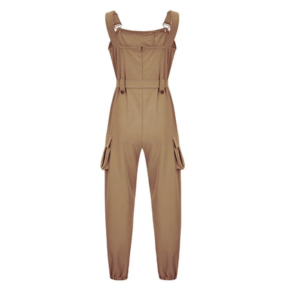 Fashion Womens Jumpsuit Casual Rompers with waist Belt Back Zipper Pockets Camisole Overalls for Daily Wear Office Work Vacation.