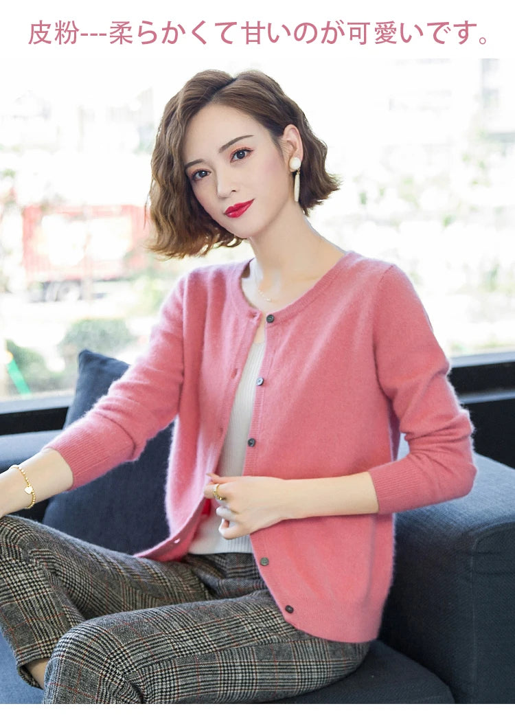 Women Cardigan Large Size Warm Pure Mink Cashmere Sweaters O-neck Loose Coat Female Sweater Ladies' Jacket Solid Knit Cardigans.