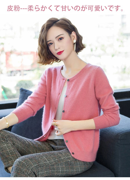 Women Cardigan Large Size Warm Pure Mink Cashmere Sweaters O-neck Loose Coat Female Sweater Ladies' Jacket Solid Knit Cardigans.